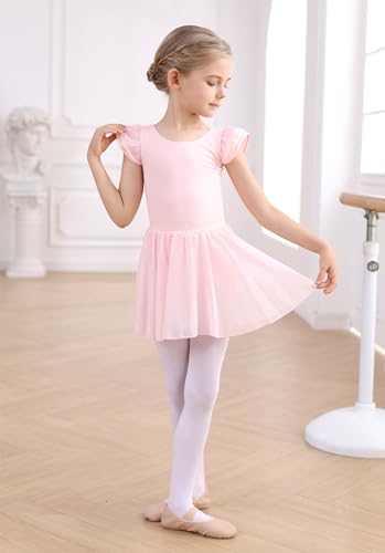 Toddler Girls Ballet Leotard with Flutter Sleeve and Tutu Skirt