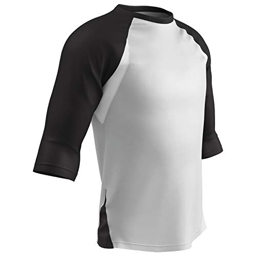 Youth Three-Quarter Sleeve Baseball Shirt - White & Black, Large