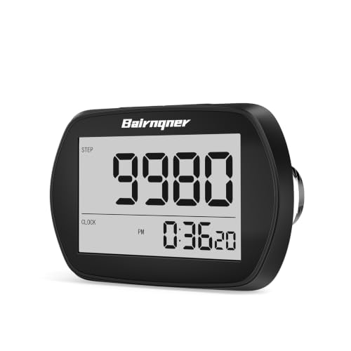 3D Step Counter Pedometer with Clock and Clip Lanyard - Black