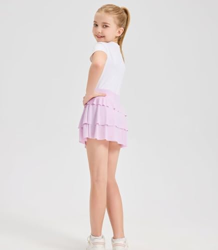 Girls 2 in 1 Athletic Skort - Soft Breathable Tennis Skirt with Built-in Shorts & Pocket, 8-9 Years Light Purple