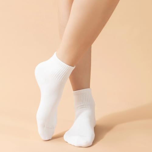 6 Pairs White Ankle Socks - Soft Cotton, Breathable Athletic Socks