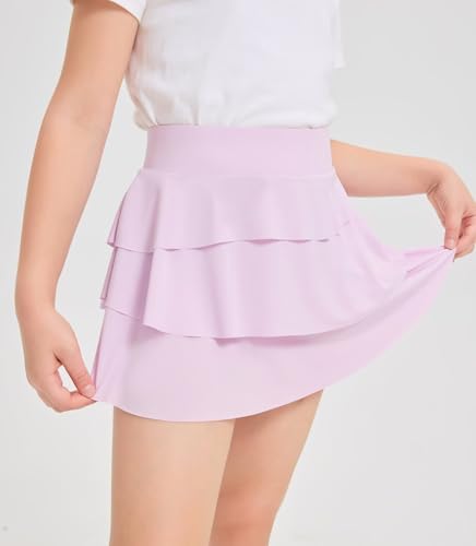 Girls 2 in 1 Athletic Skort - Soft Breathable Tennis Skirt with Built-in Shorts & Pocket, 8-9 Years Light Purple