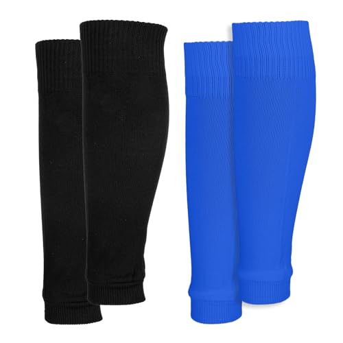 Shin Guard Sleeves - 2 Pairs Soccer Sleeve Socks - Black & Blue