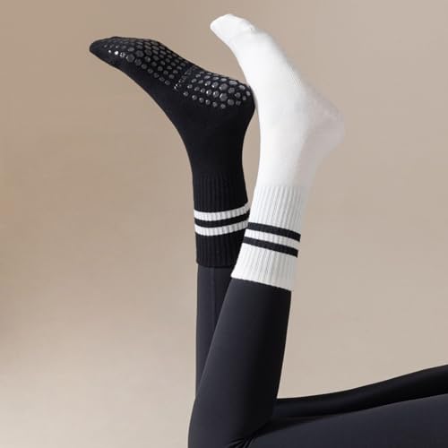 Non-Slip Pilates Socks for Women - 3 Pairs in Black, White, Pink