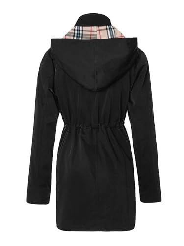 SaphiRose Women’s Long Hooded Rain Jacket - Black, Small