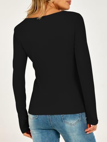 ANRABESS Women's Thermal Henley Long Sleeve Fleece Shirt - Medium Black