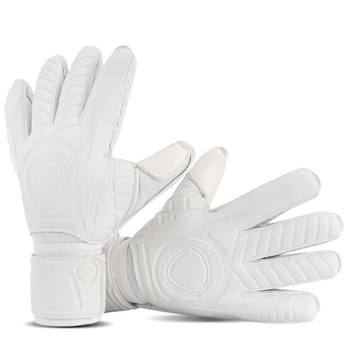 Aegicormy White Soccer Goalkeeper Gloves with Finger Protection - Size 8, Breathable & Strong Grip for Kids, Youth & Adults