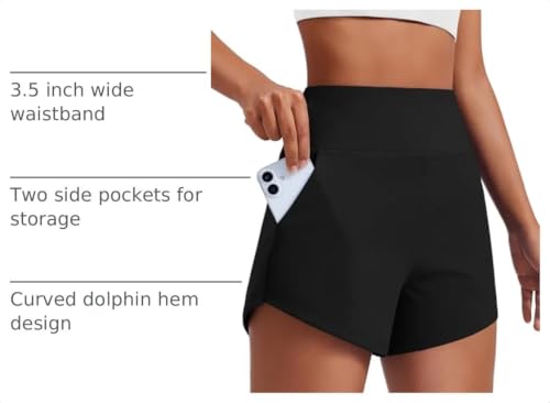 PINSPARK Women's 3.5" Black Athletic Running Shorts - Medium, Unlined Workout Shorts