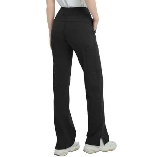Tall Black QBK High-Rise Yoga Scrub Pants Women - Wide Leg Cargo & Knit Waistband