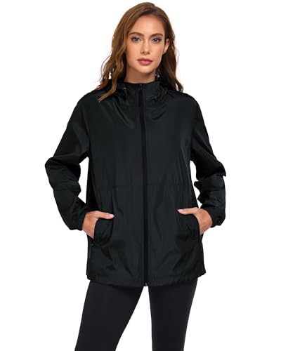 Hount Women's Waterproof Rain Jacket - Lightweight Packable Hooded Windbreaker