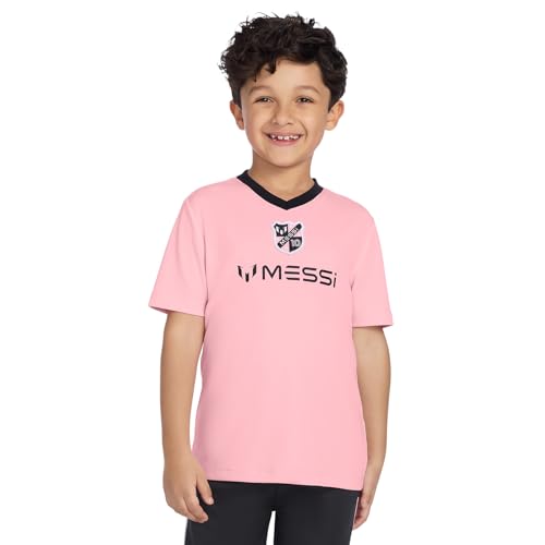 Messi Youth Loose-Fit V-Neck Logo T-Shirt - Candy Pink, Size 6