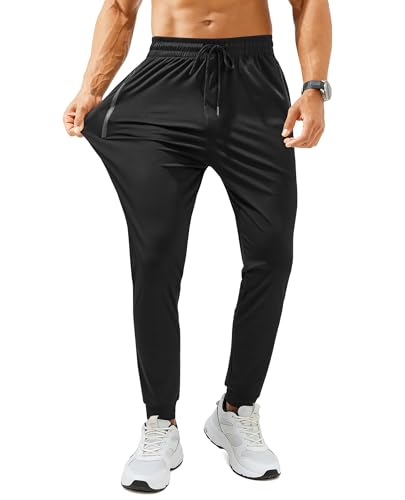 Lightweight Athletic Joggers with Zipper Pockets - Medium Black