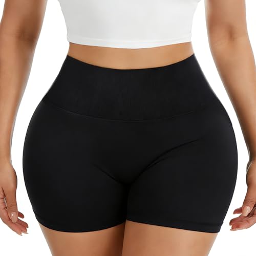 YeuG Black High Waisted Compression Biker Shorts Women Large-XLarge Workout Shapewear