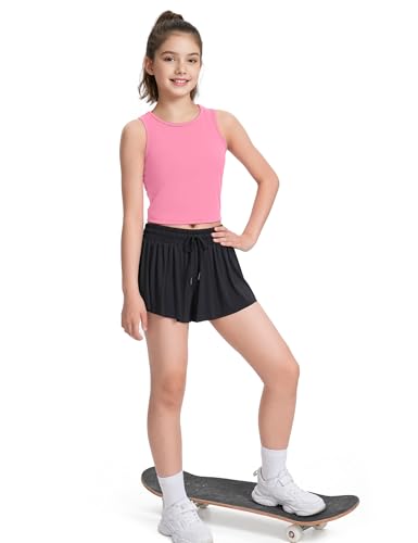 Girls Athletic Tank Top - Sleeveless Basic Dance Crop - 12 Years / Pink