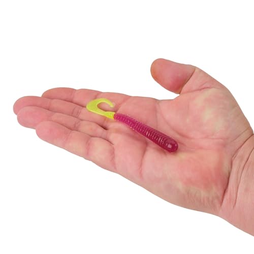 PowerBait Rib Worm Soft Plastic Bait - Purple/Chartreuse, 4"