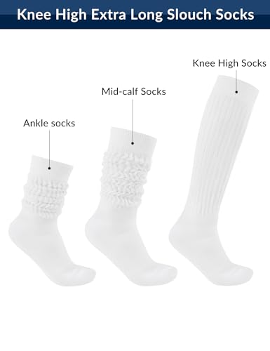 Knee High Slouch Socks for Women - Knit Long Tube Scrunch - White