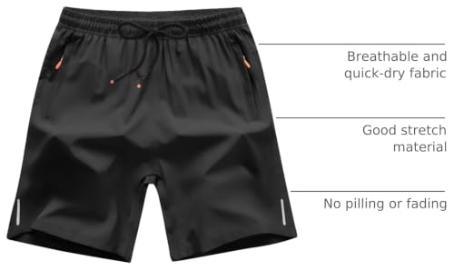 Boys Quick Dry Athletic Running Shorts with Zipper Pockets