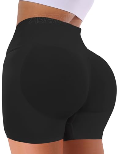 Seamless Gym Workout Shorts for Women - Scrunch Butt Lifting, Tummy Control, Medium - Black