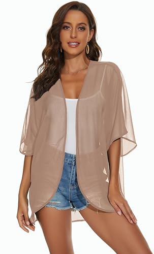 JILUVIN Women's Pink Lotus Root Large Kimono Cardigan - Beach Cover Up, Summer Casual Top