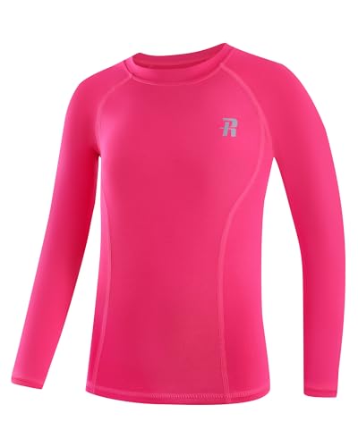 Boys Compression Shirt - Kids Long Sleeve Athletic Undershirt - Medium Pink