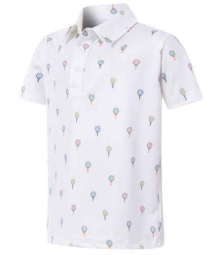 Boys Performance Polo Shirt - Short Sleeve Collared, Size 7-8 Years, White Pink
