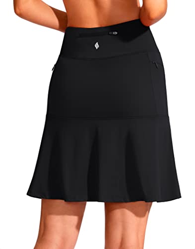 SANTINY 19" Black Large Ruffled Golf Skirt for Women