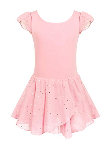 Ballet Dance Dress for Girls - Ruffle Sleeve Tutu Leotard - Ballet Pink, 4-5 Years