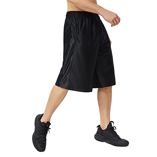 Urbciety Men's 12-Inch Big & Tall Basketball Shorts X-Large Black with Pockets & Drawstring