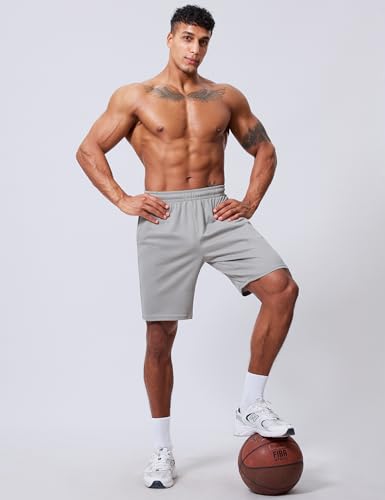 Men's 9 Inch Inseam Quick Dry Mesh Athletic Shorts - Light Grey