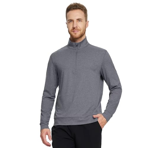 Men's Quarter Zip Pullover Golf Sweater - Moisture-Wicking Heather, Large, Black/Grey Heather