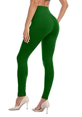 High Waist Stretch Workout Leggings - Full Length Dark Green