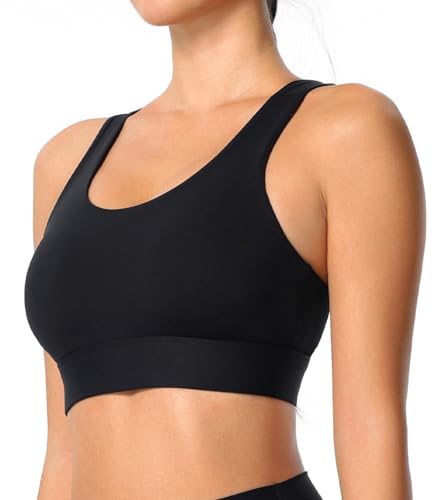 BYAWAY High Impact Sports Bra for Women - Criss-Cross Back, Molded Cups, Medium Black