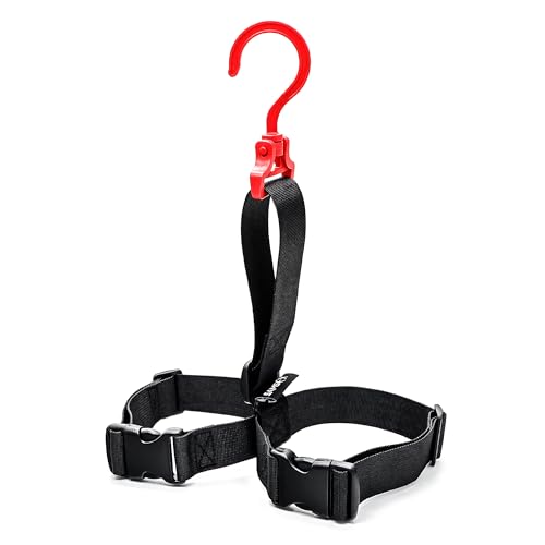 Fishing Wader Boot Hanger with Adjustable Strap - Red Plastic Hook
