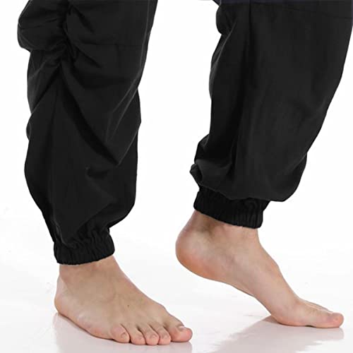 PACEIADTA Men’s Casual Cotton Linen Joggers 34 Black Elastic Waist Drawstring