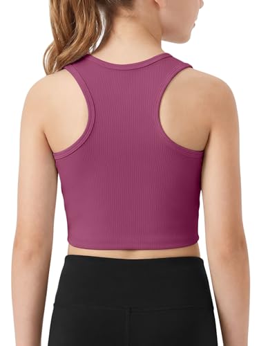 Girls Athletic Ribbed Crop Tank Top for Dance & Yoga - 11-12 Years / Dry Rose