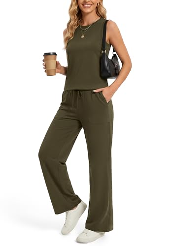 AFITNE Women's 2-Piece Summer Lounge Set Sleeveless Crop Top & Pants
