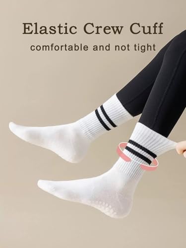 Non-Slip Pilates Socks with Grips for Women - White 3 Pack