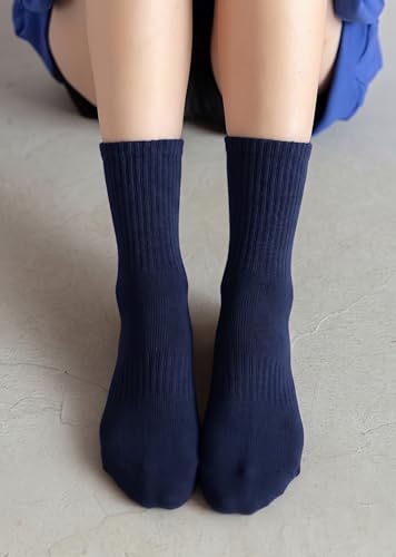 Irisbear Cushion Crew Socks for Women - 5 Pairs Navy Blue Cotton Athletic Socks