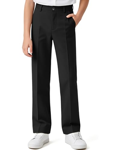 NUMYEAN Boys School Uniform Chino Pants 11-12 Years Black