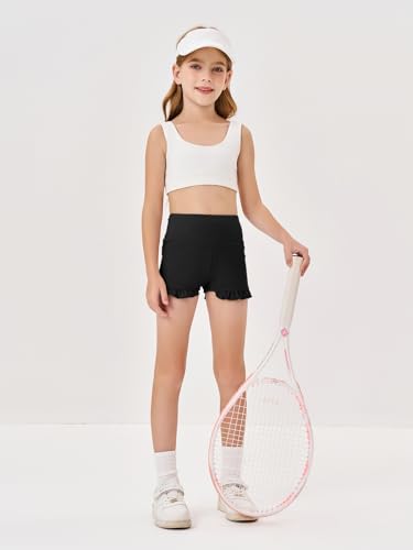 High Waisted Ruffle Shorts for Girls - 7-8 Years, Black