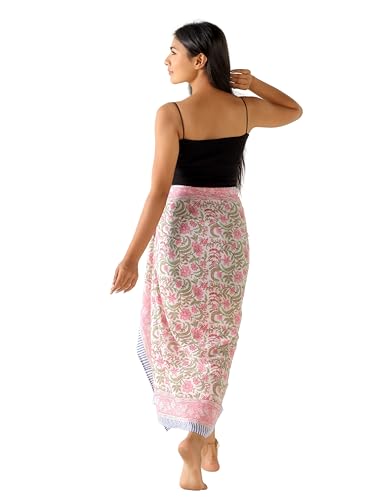 AUZURE Green Floral Cotton Sarong Cover Up for Women - 73" x 43"