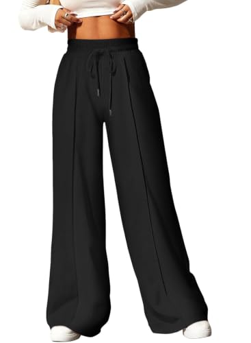 Aleumdr Women’s Wide Leg High Waisted Sweatpants in Black (Large)