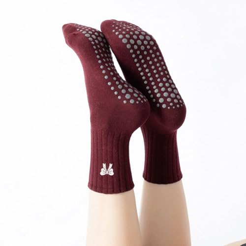 Women's Pilates Grip Socks, Ruffle Non Slip Bow Pattern Yoga Socks