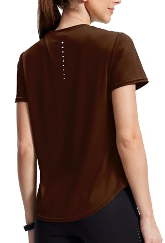 Alaroo Women's Summer Short Sleeve Crewneck T-Shirt – Brown, Large
