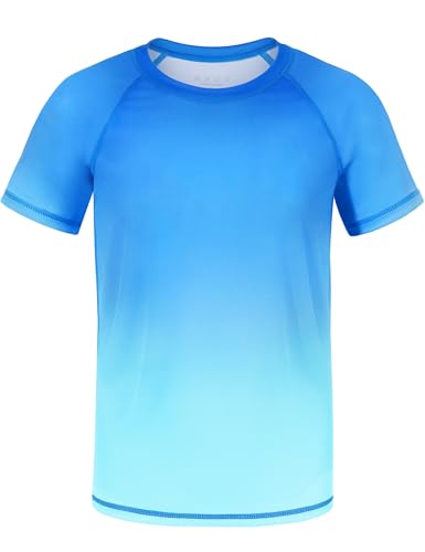 Boys' Rash Guard Swim Shirt, UPF 50+, 8-10 Years - Blue-Green Gradient