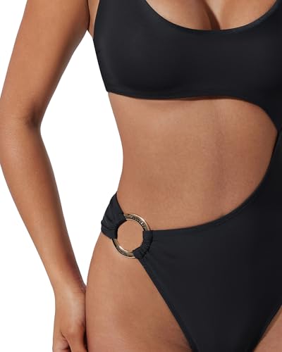 SUUKSESS Women Sexy One-Piece Tummy Control Swimsuit Black Medium - Backless Cutout