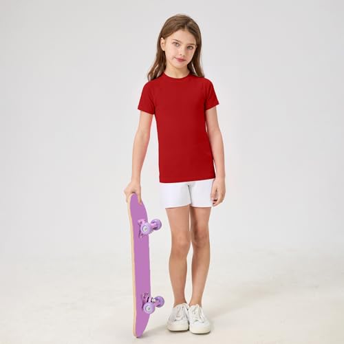 UPF 50+ Kids Short Sleeve Rash Guard Swim Shirt - Red (5-6 Years)