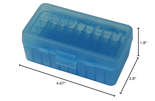 50-Round Flip-Top Ammo Storage Box for .38/.357 Caliber - Clear Blue