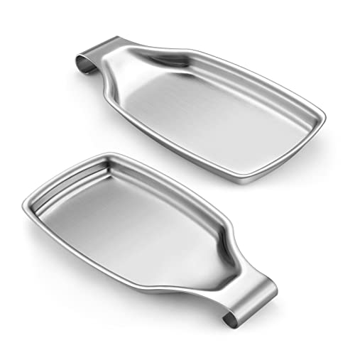 E-far Stainless Steel Spoon Rest Set of 2 - Silver, Large Kitchen Utensil Holders