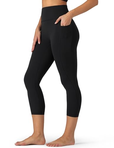 Colorfulkoala Dreamlux No Front Seam Capri Leggings with Pockets - Black, Large